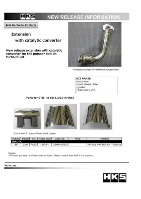 11999-at002 Hks For 12-19 Subaru Brz/scion Fr-s/toyota 86 Extension Kit With Catalytic