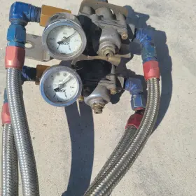 Clear-4150 Holley / Russell Dual 4150 Presure Regulators Gauges Ss Lines Blower Tunnel Ram Carbs