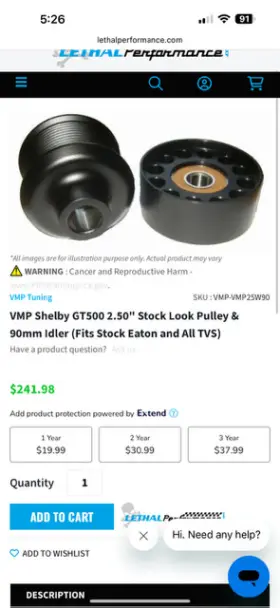 Vmp-vmp25w90 Vwp Vmp Shelby Gt500 2.50 Inch Stock Look Pulley And 90mm Idler Fits Eaton All