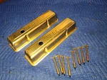 Pair* Vintage Small Block Chevy Moroso Valve Covers W/gold T-bar Hold Downs Used. Price: $375.00.